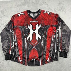 HK Army Mens Large Paintball Jersey Red Black Geometric Padded Elbows Graphic